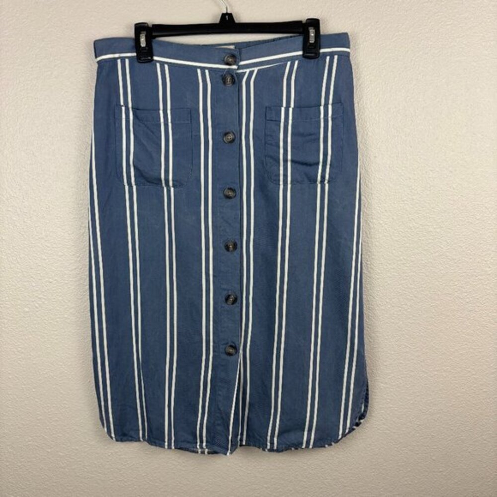 Marine Layer Womens Blue White Striped Button Front Tess Pencil Skirt Size 8